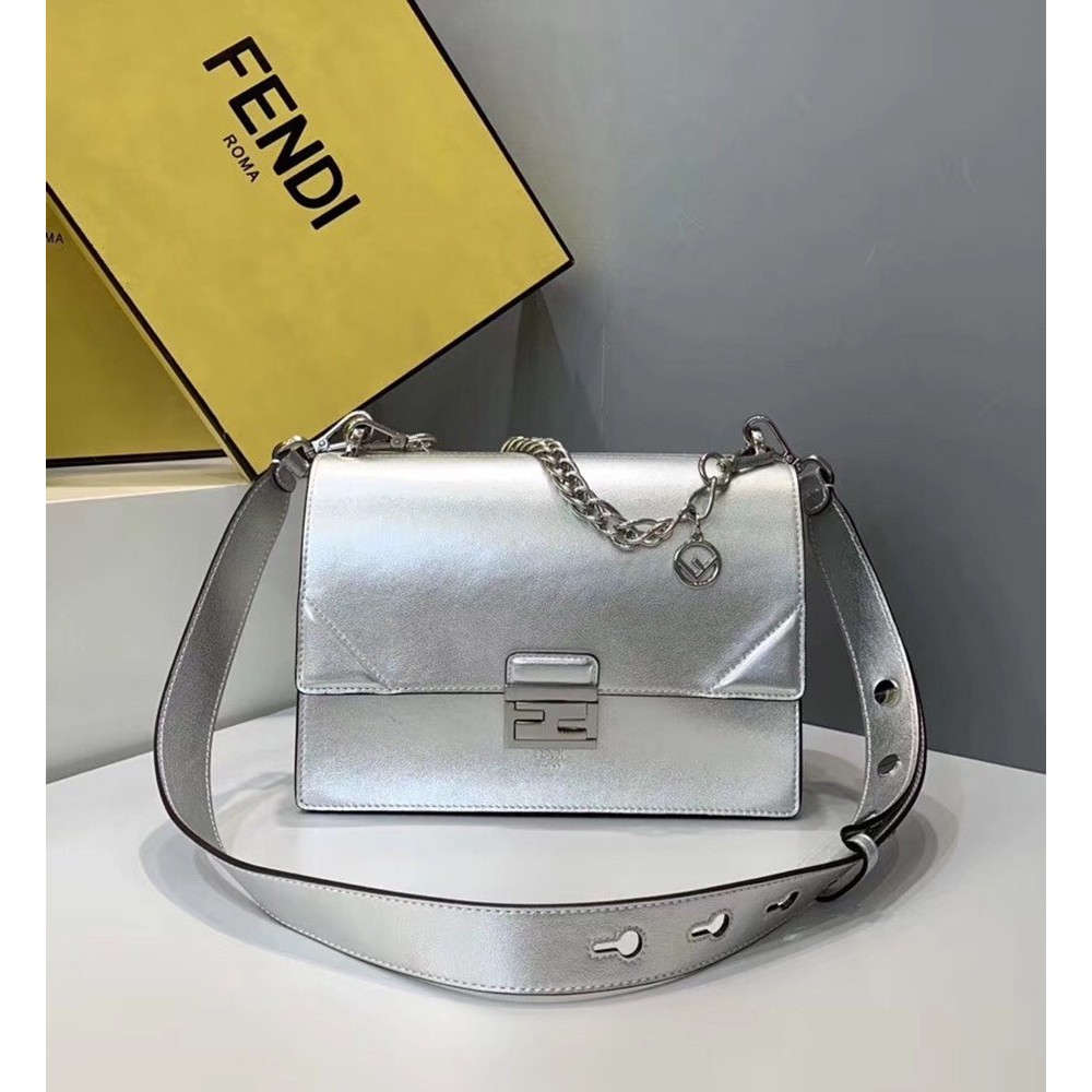 Fendi Kan U Bag In Mirror-effect Silver Leather IAMBS241482 Outlet Sales